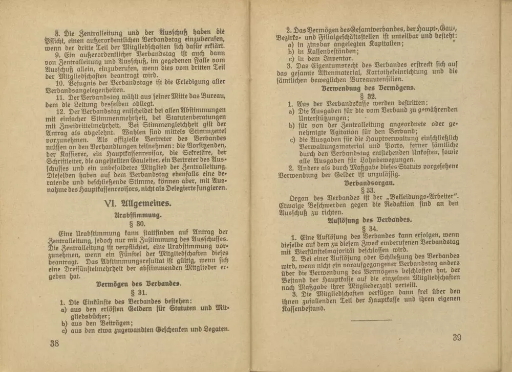 Statut des Deutschen Bekleidungsarbeiter-Verbandes, gültig ab 1. Januar 1929
