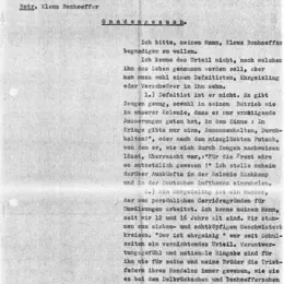 Maschinengeschriebenes Gnadengesuch von Emilie Bonhoeffer an den Reichsminister der Justiz vom 20. Februar 1945.