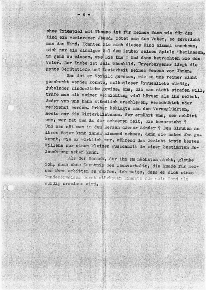 Seite 3 des maschinengeschriebenen Gnadengesuchs von Emilie Bonhoeffer an den Reichsminister der Justiz vom 20. Februar 1945.