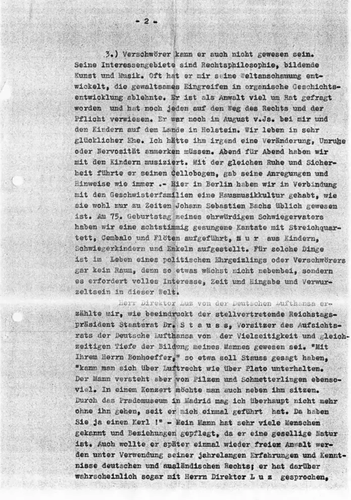 Seite 2 des maschinengeschriebenen Gnadengesuchs von Emilie Bonhoeffer an den Reichsminister der Justiz vom 20. Februar 1945.