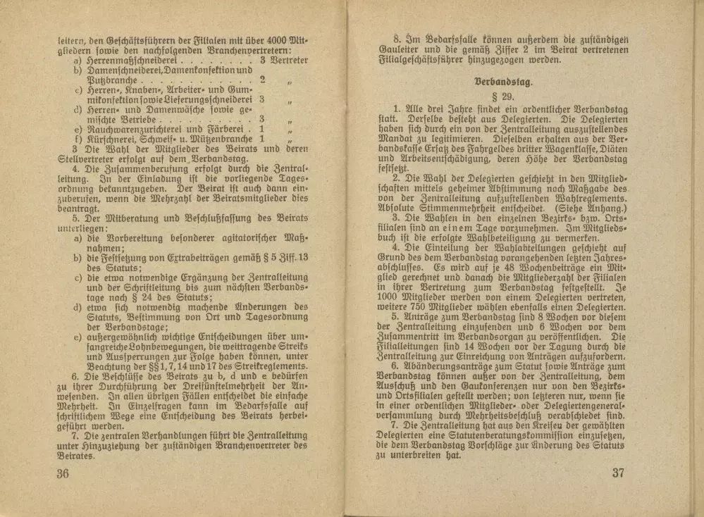 Statut des Deutschen Bekleidungsarbeiter-Verbandes, gültig ab 1. Januar 1929