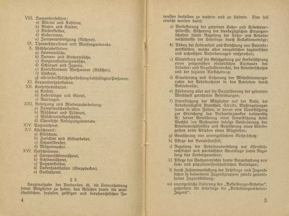 Statut des Deutschen Bekleidungsarbeiter-Verbandes, gültig ab 1. Januar 1929
