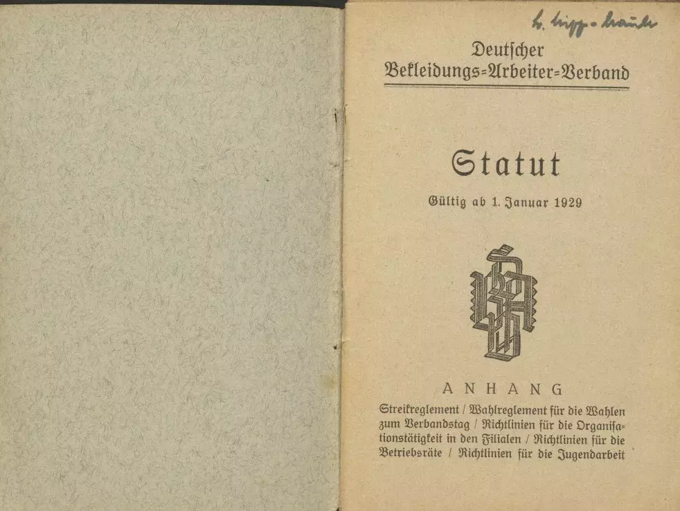 Statut des Deutschen Bekleidungsarbeiter-Verbandes, gültig ab 1. Januar 1929