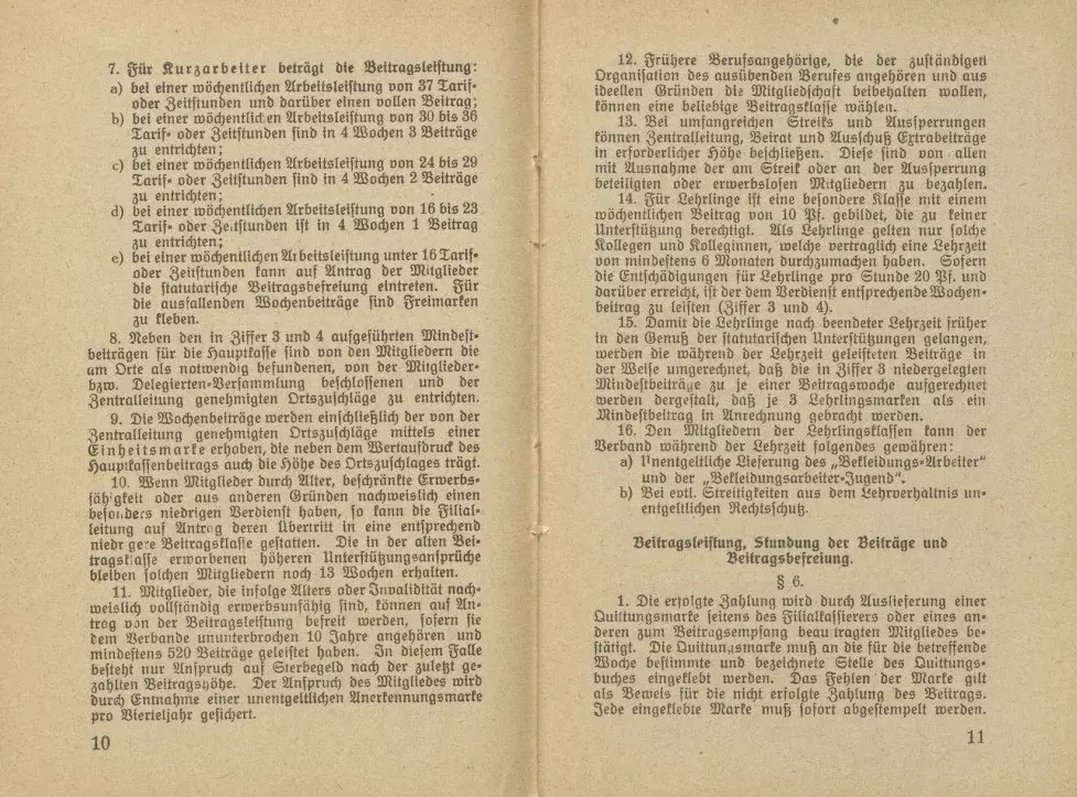Statut des Deutschen Bekleidungsarbeiter-Verbandes, gültig ab 1. Januar 1929
