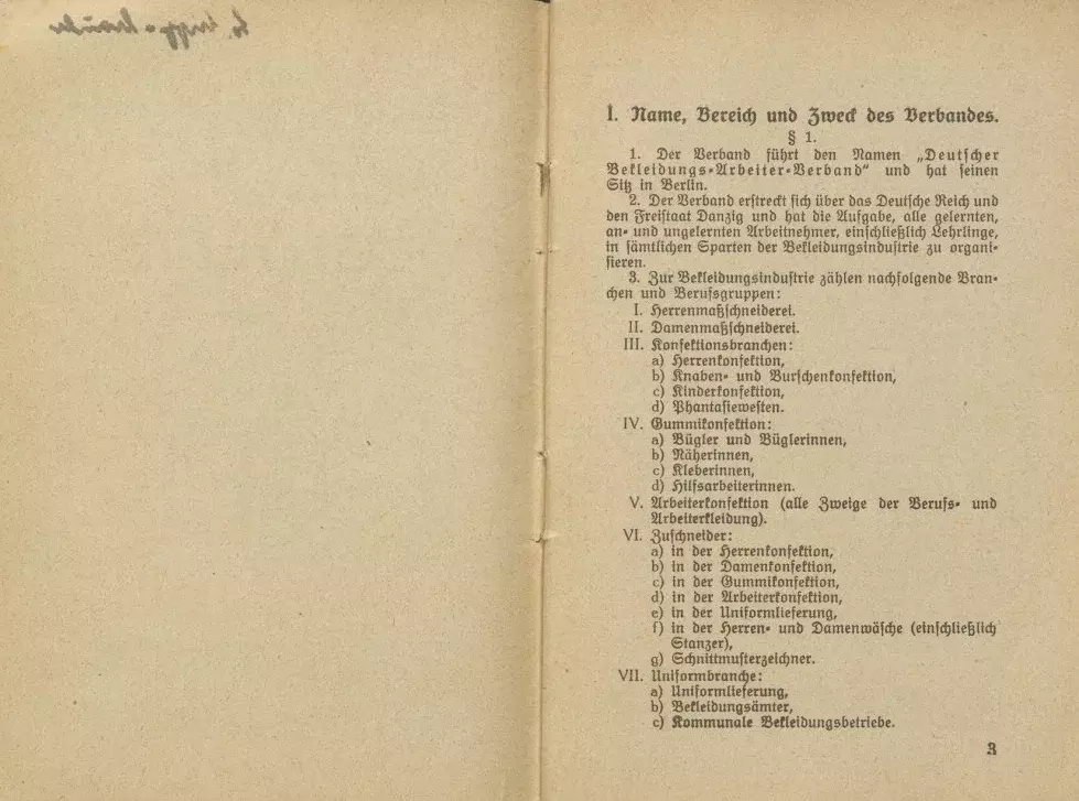 Statut des Deutschen Bekleidungsarbeiter-Verbandes, gültig ab 1. Januar 1929